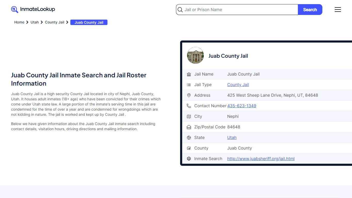 Juab County Jail Inmate Search - Nephi Utah - Inmate Lookup